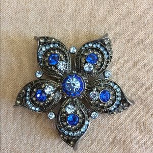 Marquesite Blue Stone Brooch